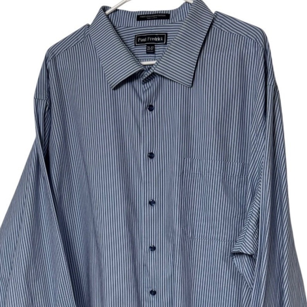 Paul Fredrick Mens Blue Striped Cotton Dress Shirt 20-37 French Cuffs LS